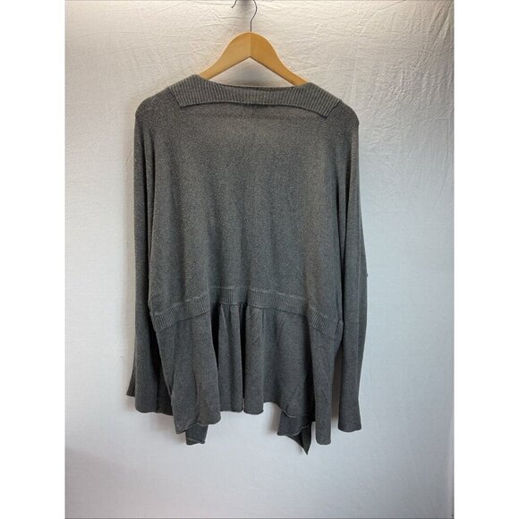 Eileen Fisher Duster open waterfall Cardigan Long pleated back‎ Gray - Picture 2 of 9